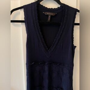 BCBG Pointelle Silk Cotton Crochet Lace Trim Knit Sweater Vest Dress
